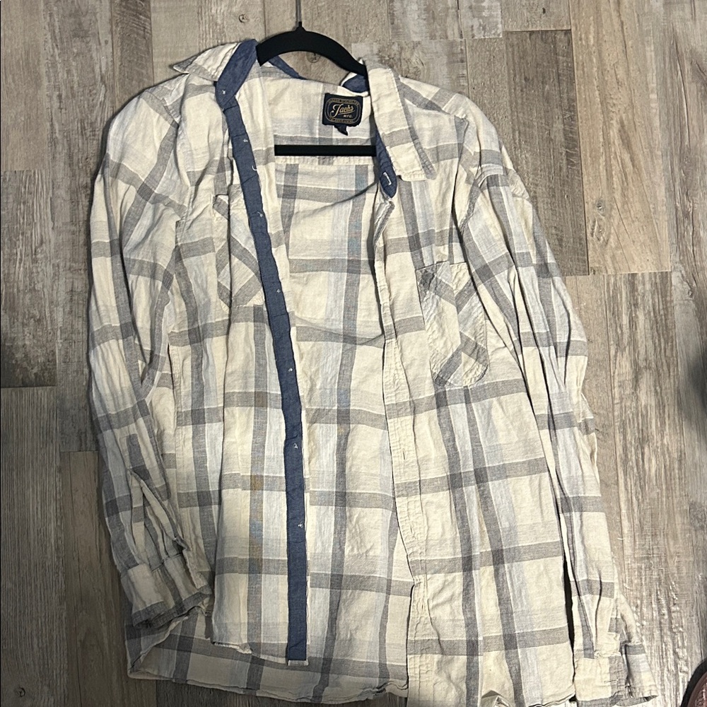 Jachs Lightweight Plaid Shirt Jacket - Cream & Blue Trim